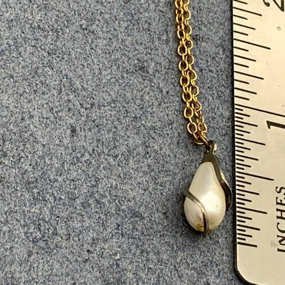 Pearl Teardrop Pendant Necklace As Is Gold Chain Silver Swirl Cage - Picture 4 of 5